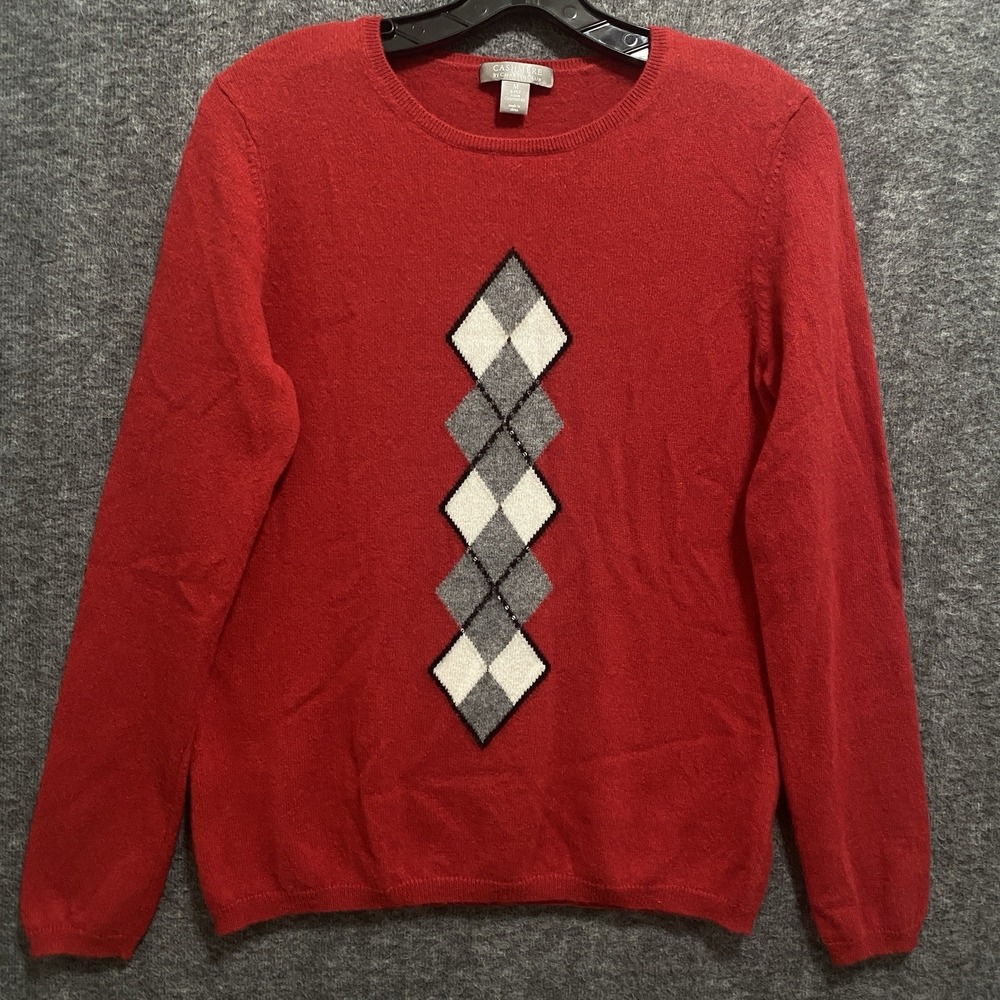 NEW Charter Club 2 Ply Cashmere Sweater Women‎ M Argyle Sequin Preppy Academia